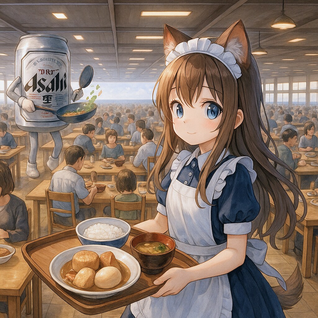 超巨大定食屋で配膳する小さな女の子