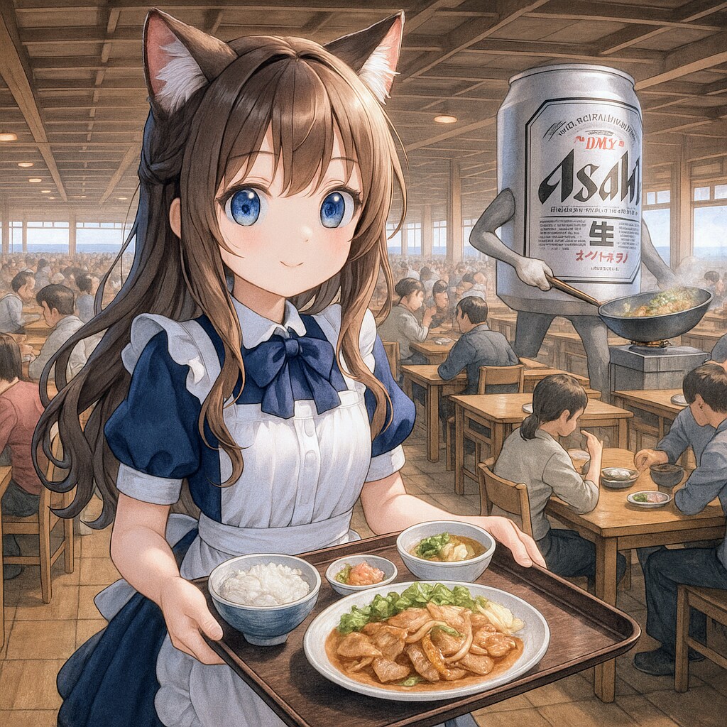 超巨大定食屋で配膳する小さな女の子