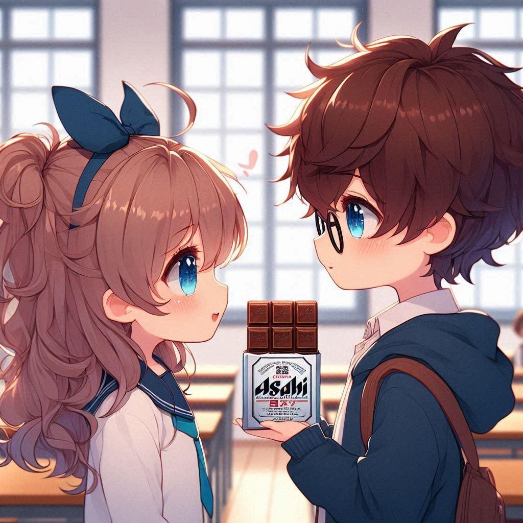 ビール缶型のチョコレートを渡す小さな女の子