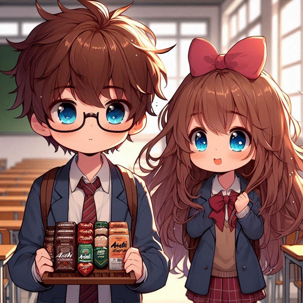 ビール缶型のチョコレートを渡す小さな女の子 | の人気AIイラスト・グラビア