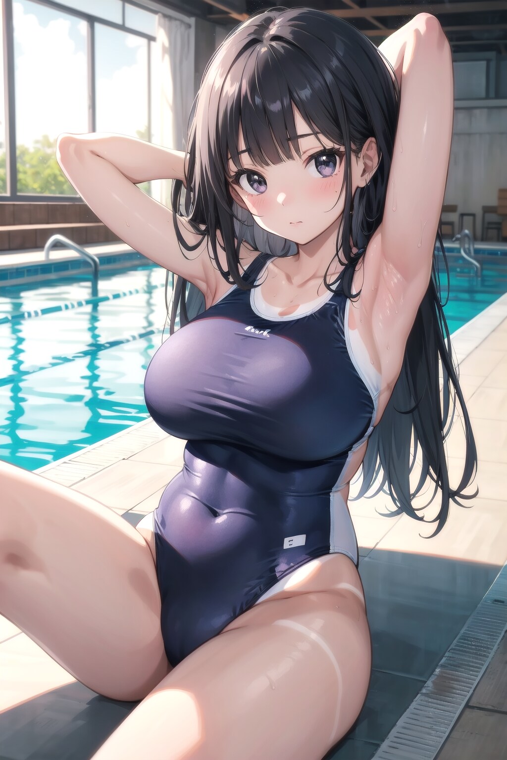 日焼け跡が残るスクール水着の女の子