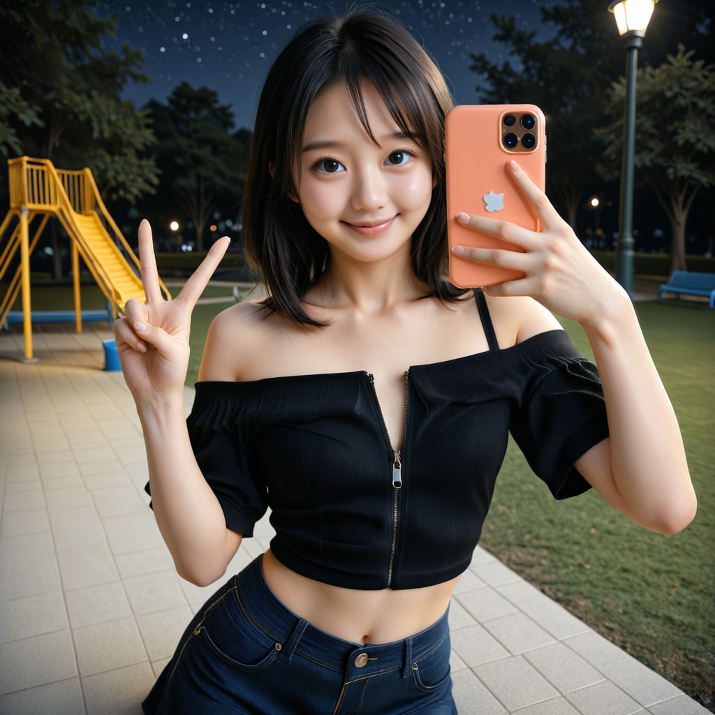 ②秘めたる願望-夜の公園で自撮り