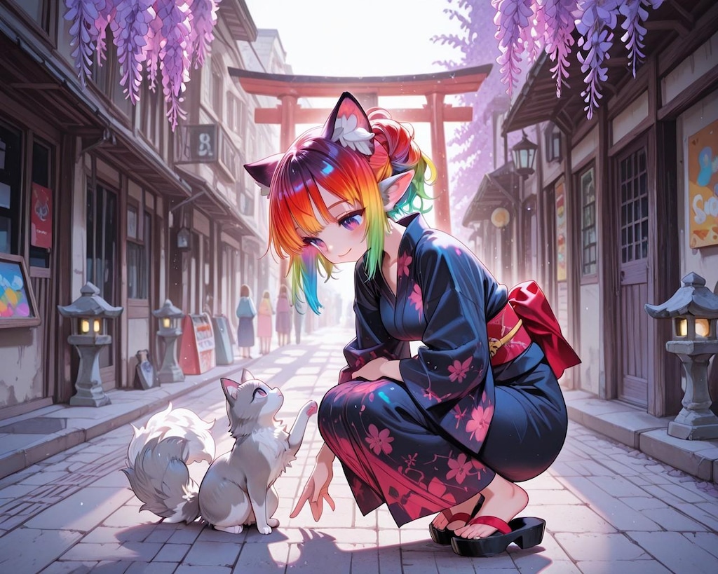 3枚）藤の花と商店街