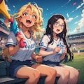 金髪ギャルと黒髪メガネ　スポーツ観戦編 2枚目