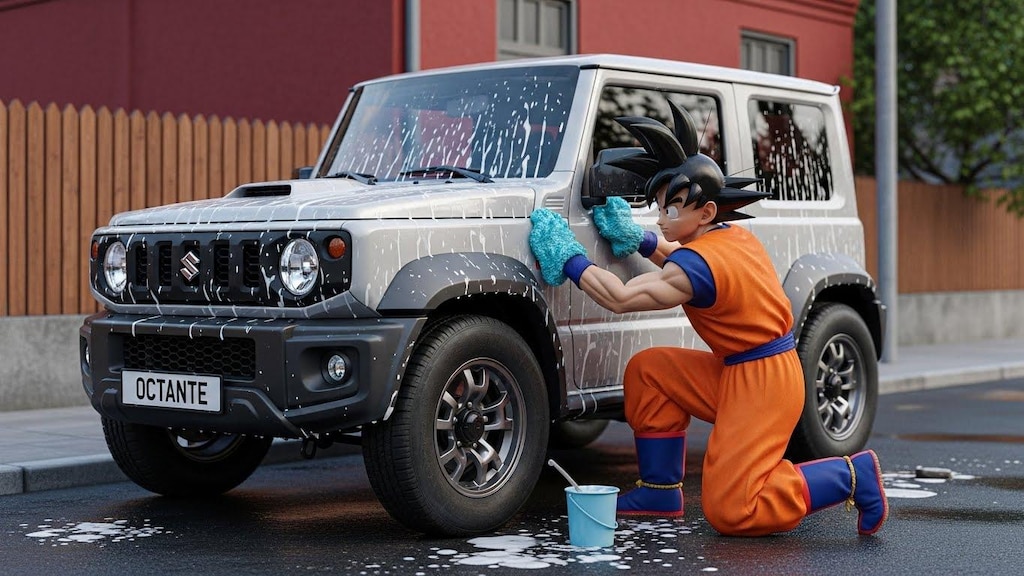 孫悟空がジムニーを洗う