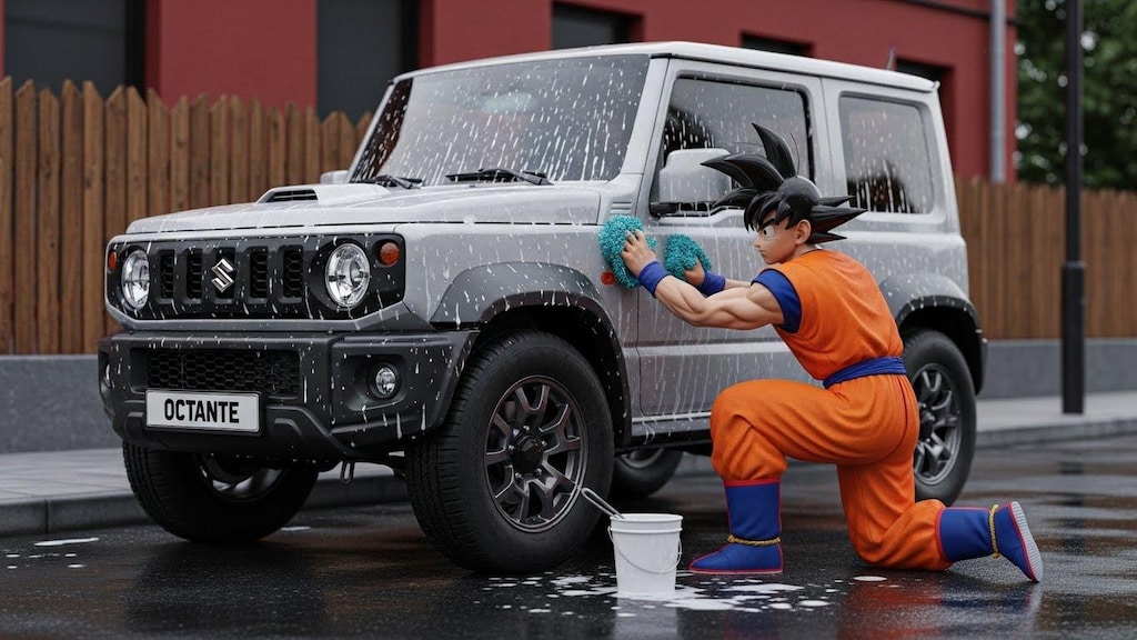 孫悟空がジムニーを洗う