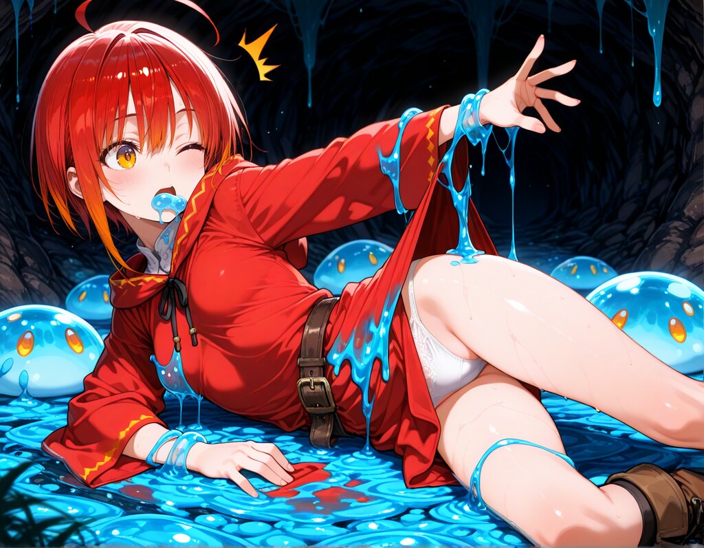 ネバネバスライムに襲われる火魔法使いちゃん