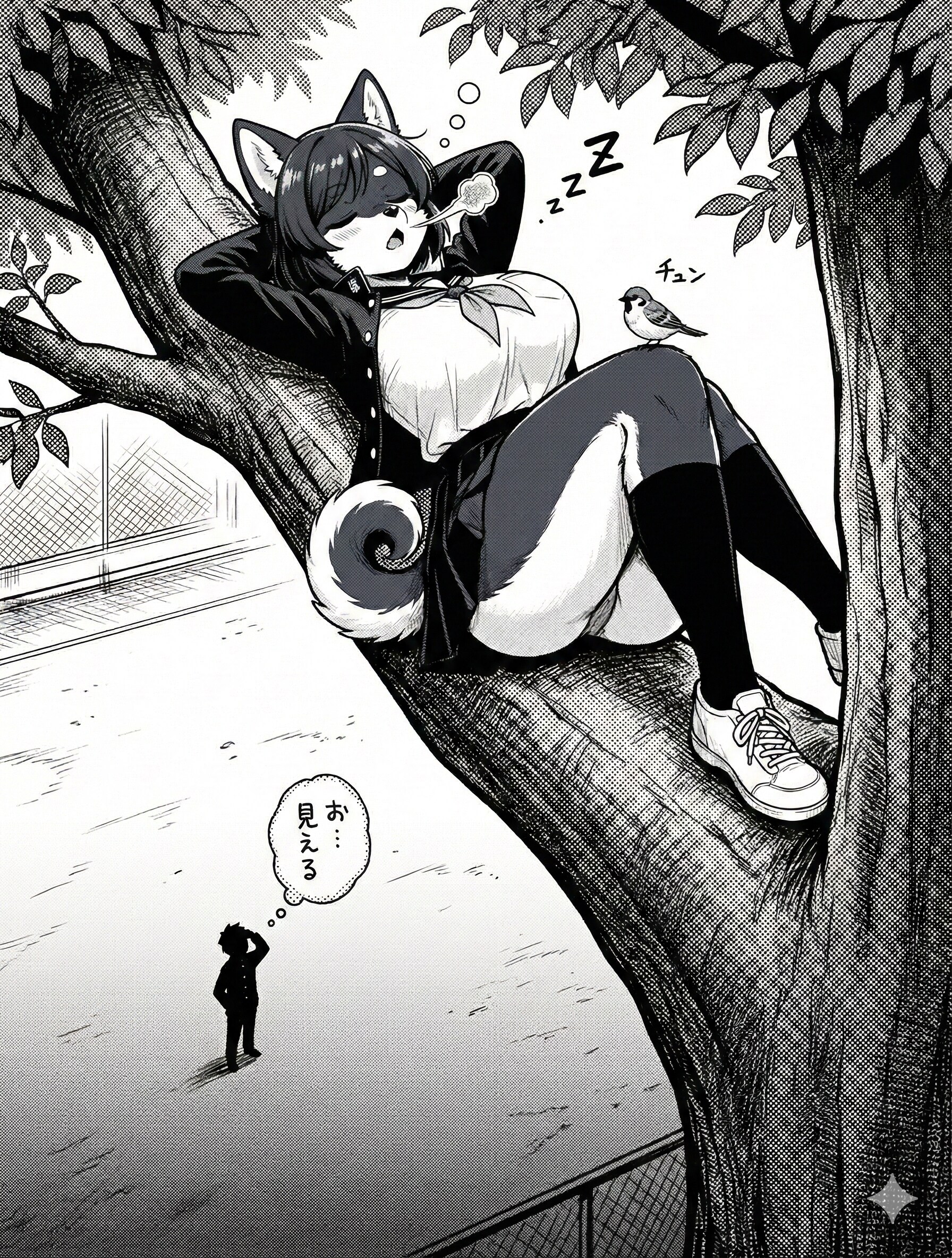 樹上の黒柴