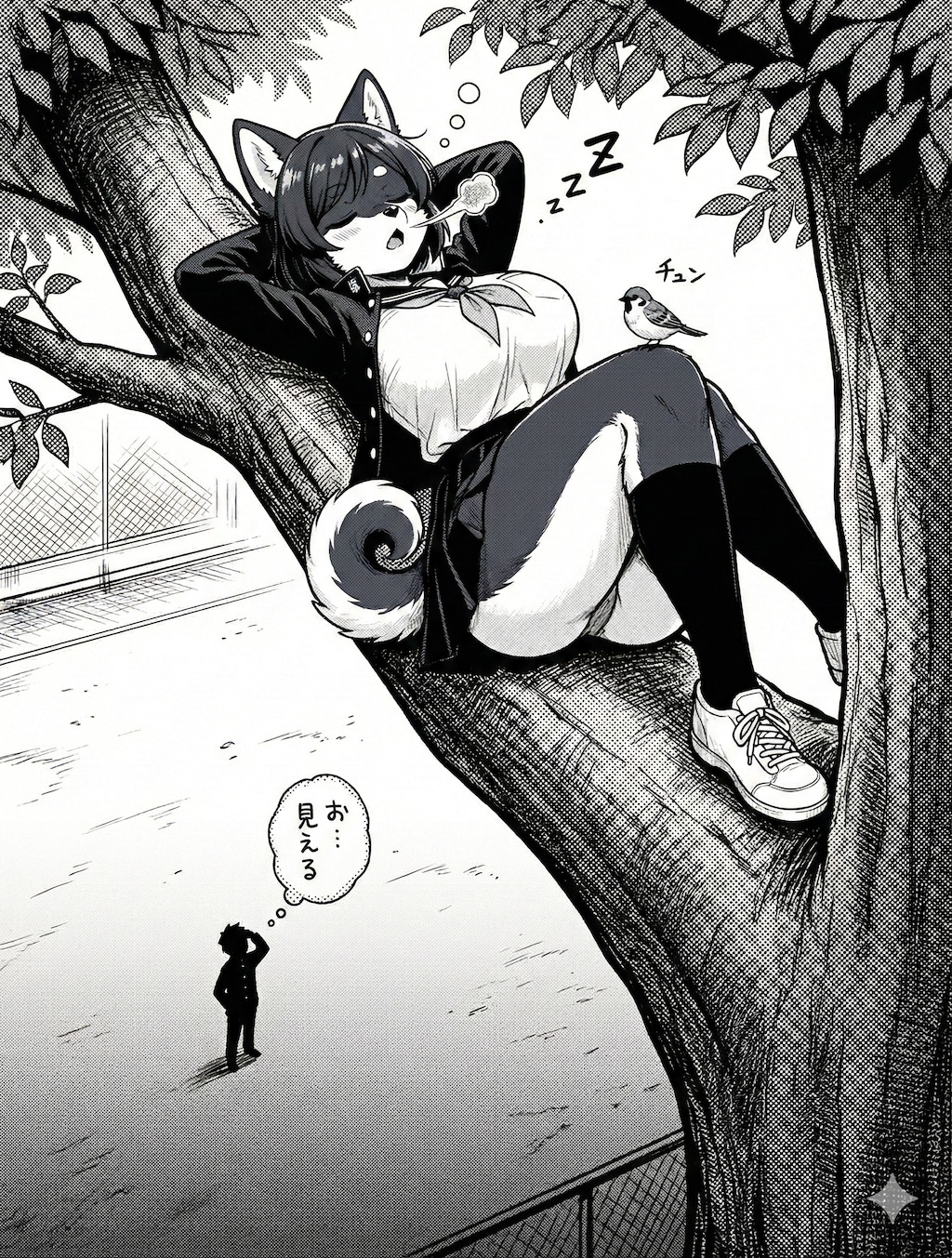 樹上の黒柴