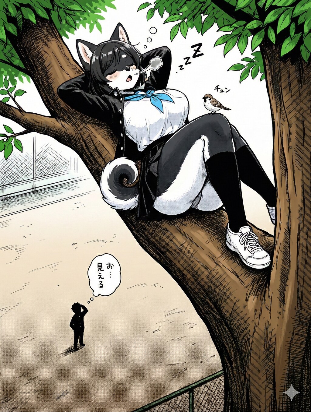 樹上の黒柴