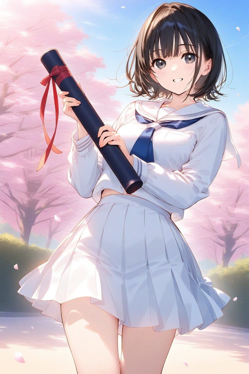 賞状筒を持った女の子