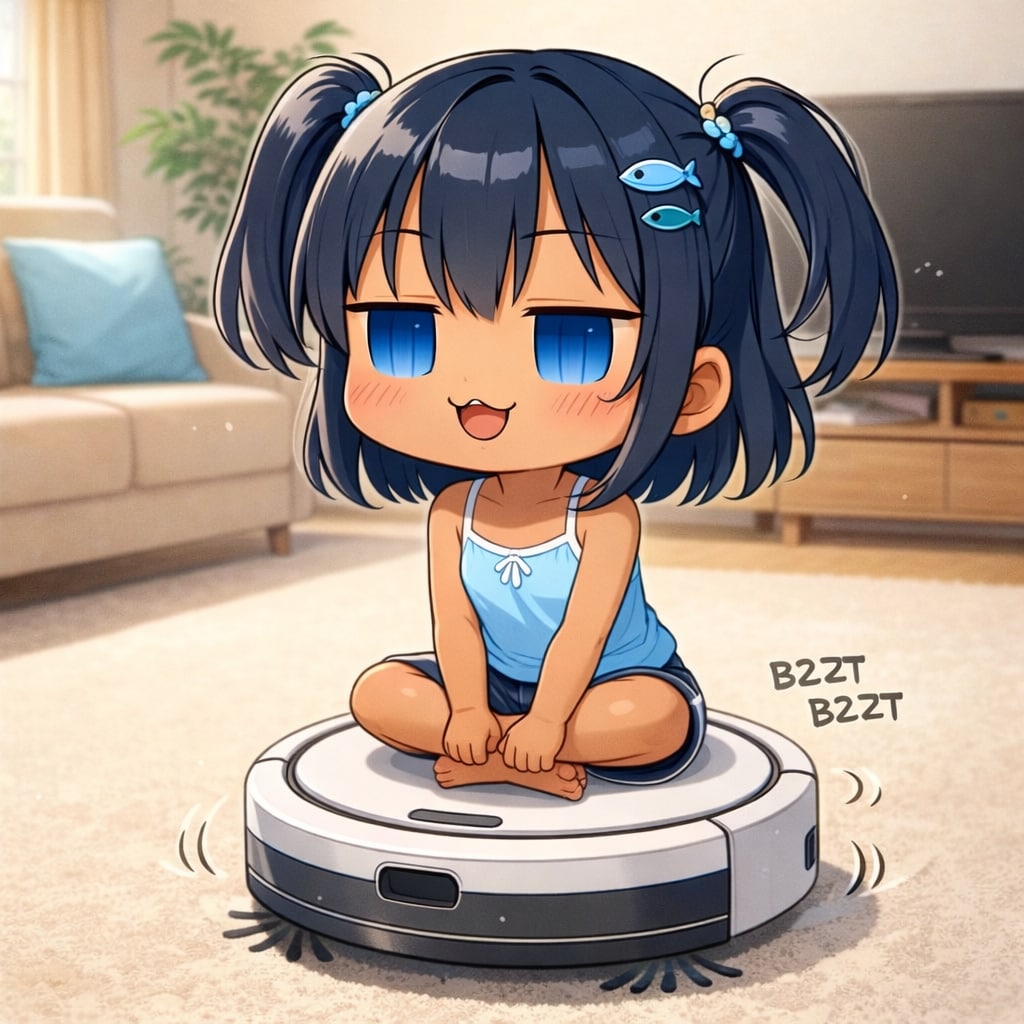 ルンバに乗って移動するこなつちゃん