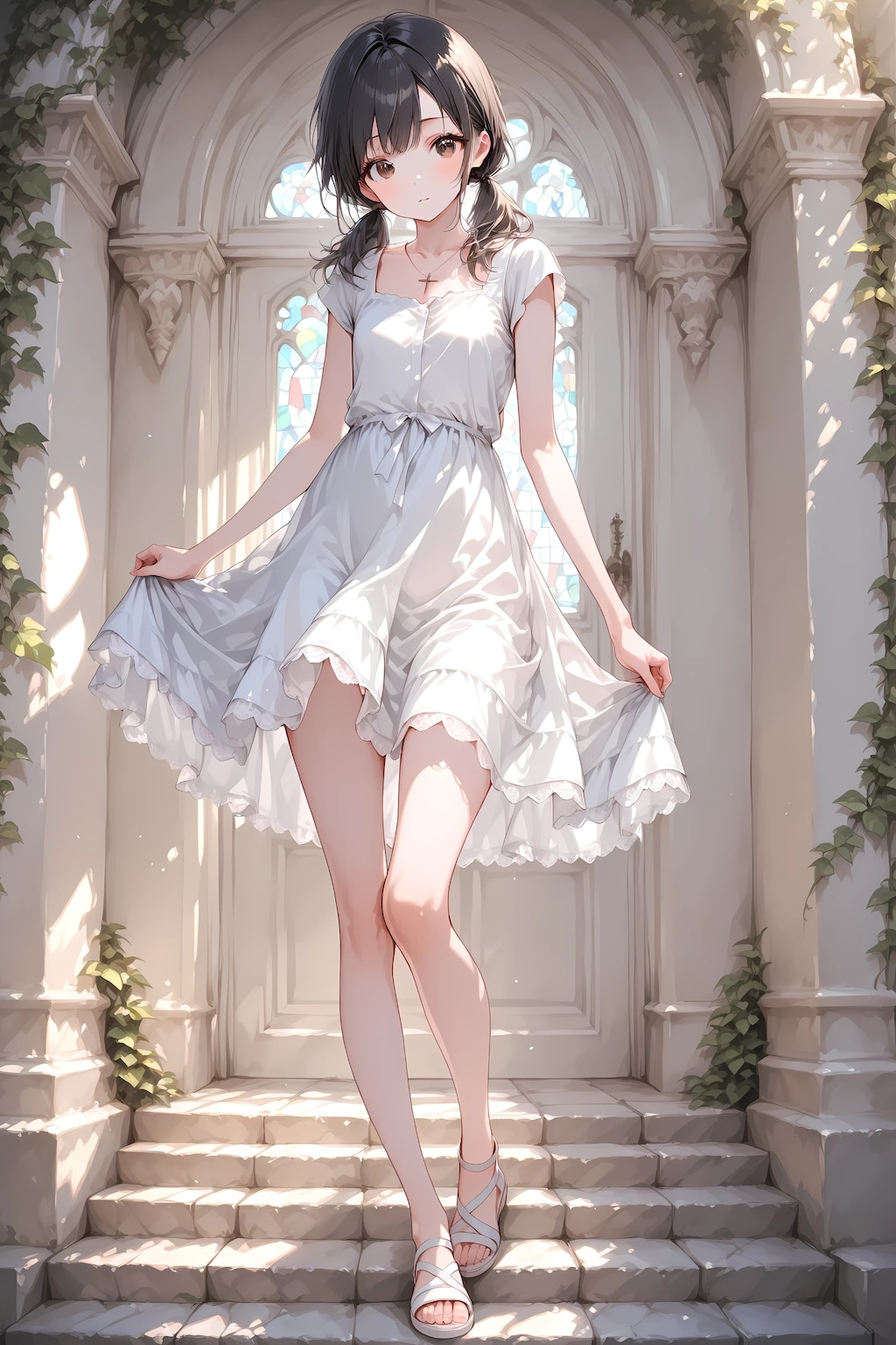 陽菜、聖堂の階段で。⛪