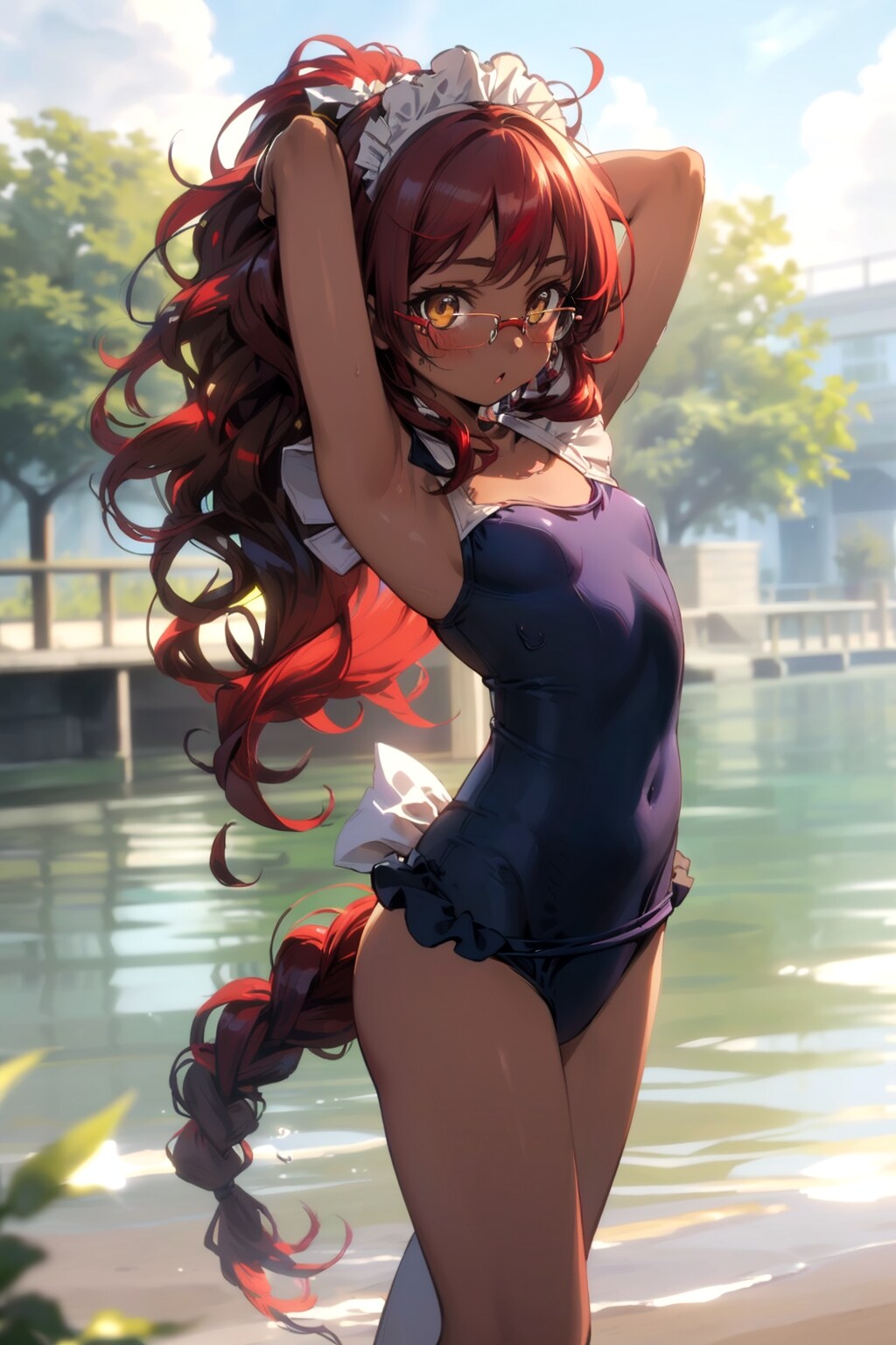スク水メイドの眼鏡っ娘