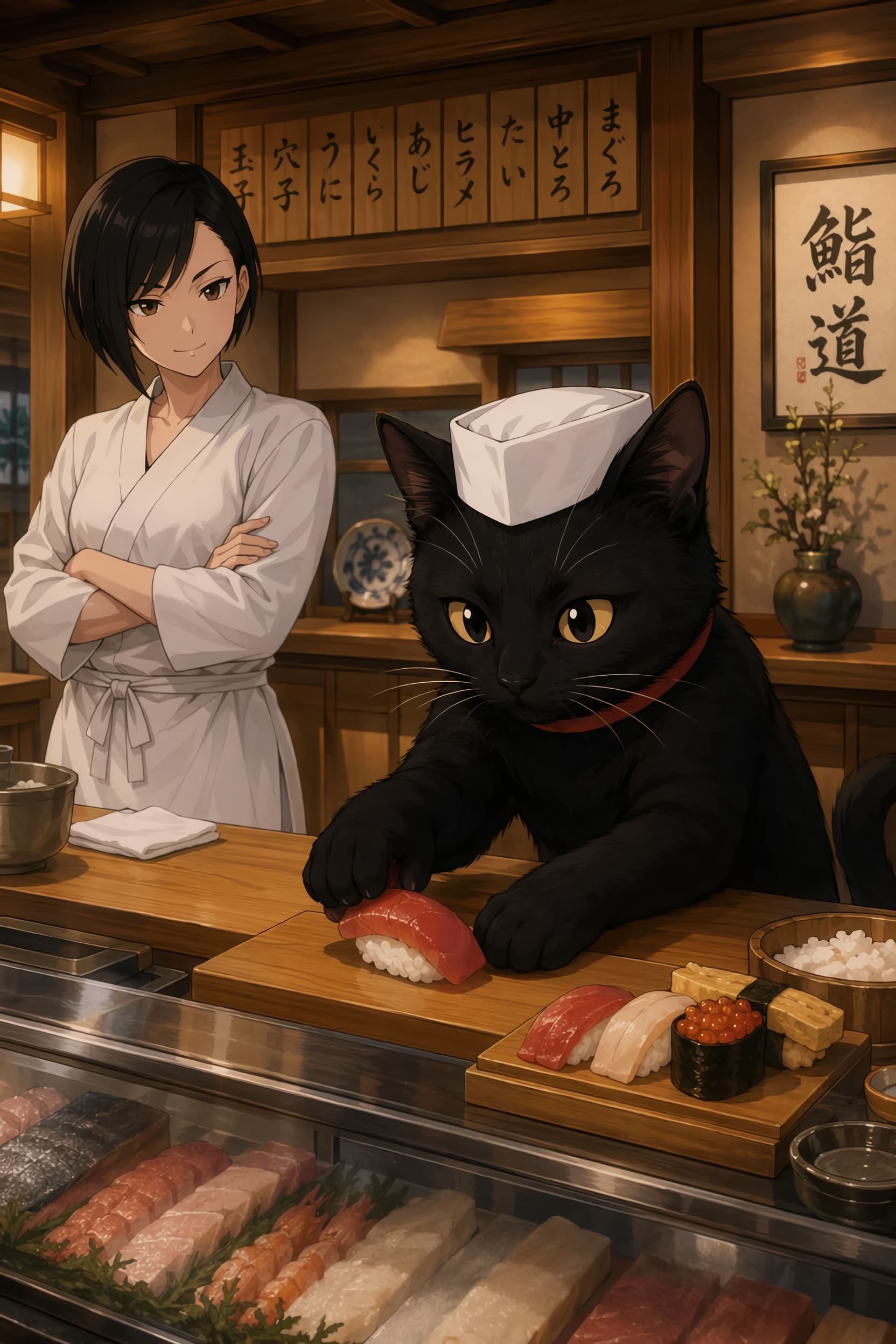 寿司職人を目指す猫