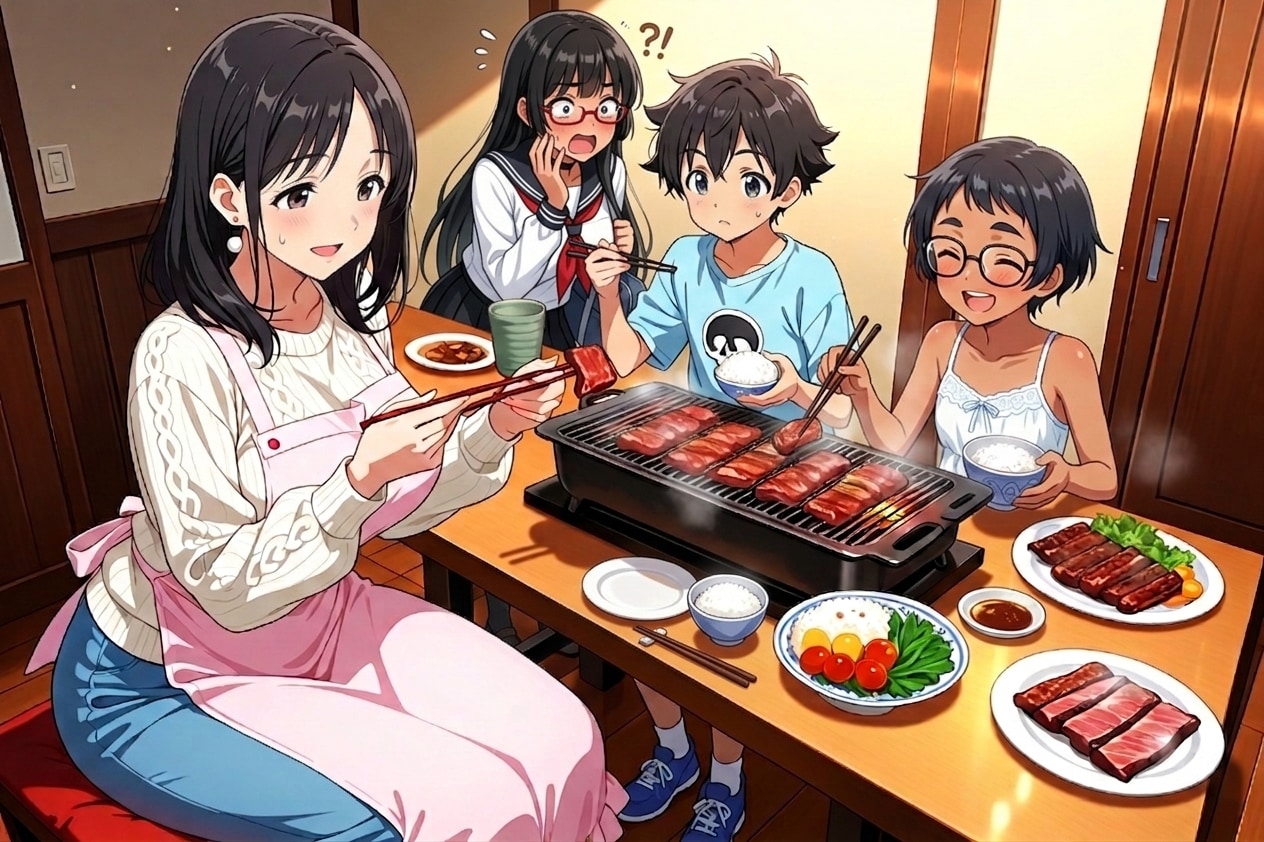 家に帰ったらみんなが焼肉を食べてた | の人気AIイラスト・グラビア