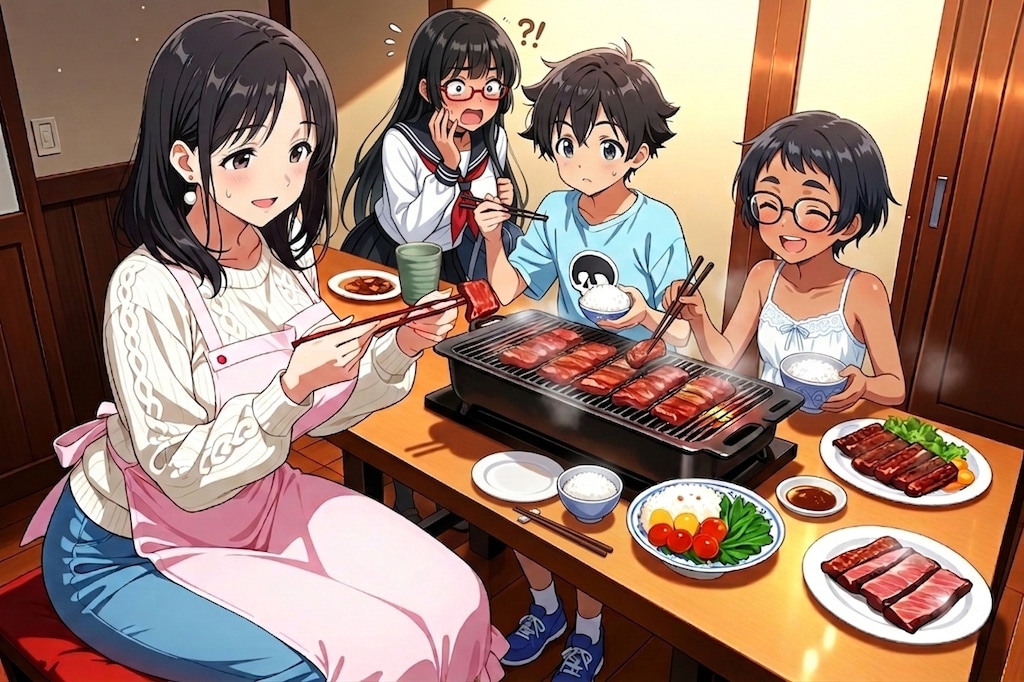 家に帰ったらみんなが焼肉を食べてた