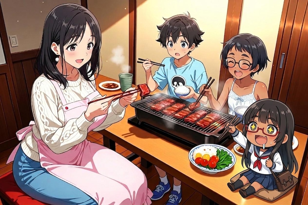 家に帰ったらみんなが焼肉を食べてた