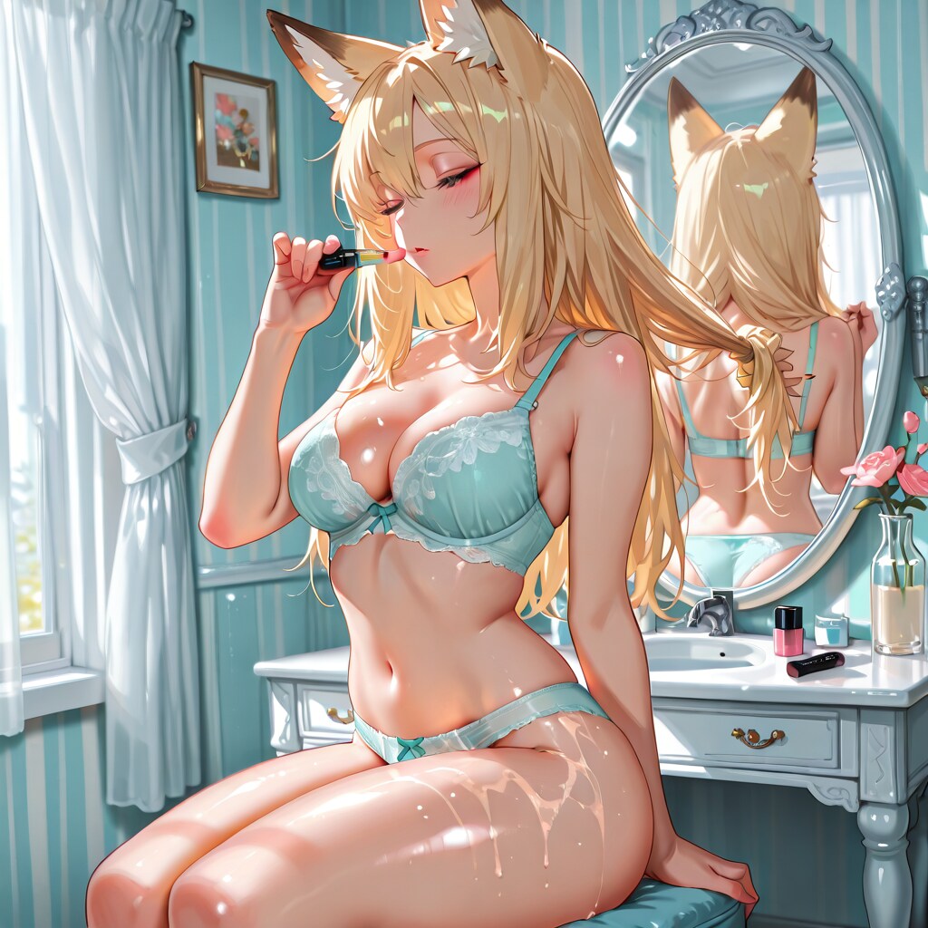 下着姿でお化粧