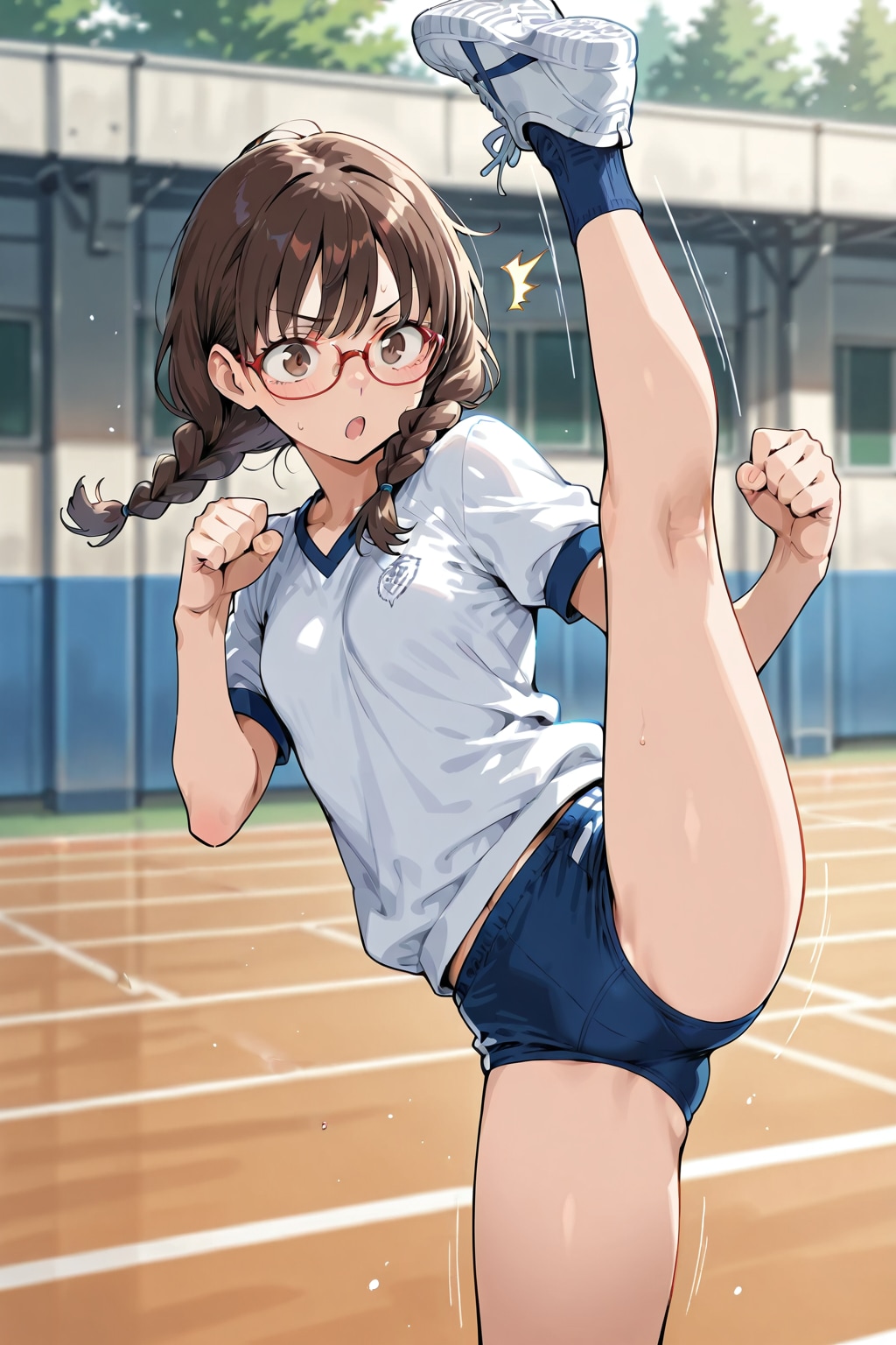 足を大きく上げて筋を伸ばす運動