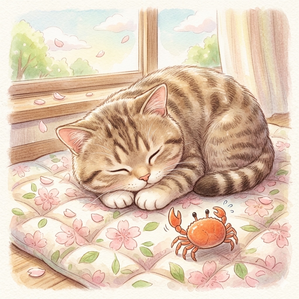 ねこさまの春眠が暁を覚えてしまいよる前に横切ることができるかに…？🦀💨 | の人気AIイラスト・グラビア