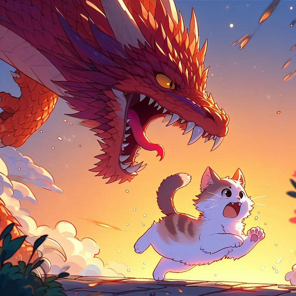 ドラゴンに追われる　猫 | の人気AIイラスト・グラビア