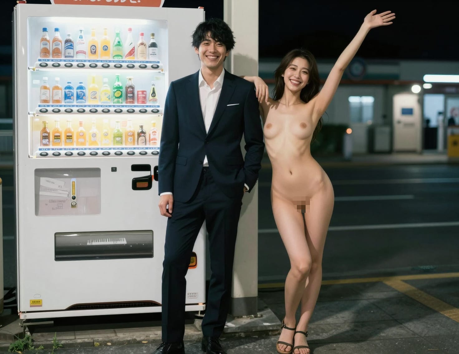 イケメンと全裸淑女の夜の自動販売機