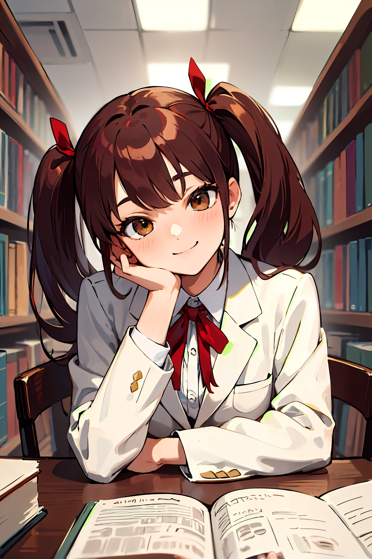 頬杖をつく白ブレザー
