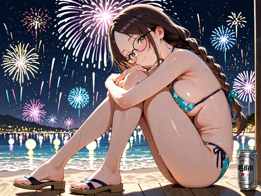 ビーチの花火大会