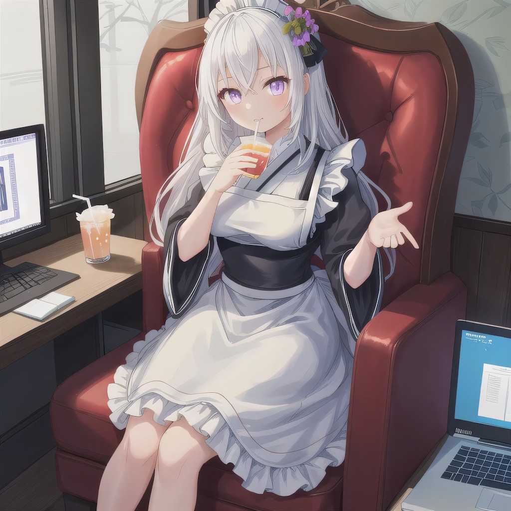 白髪ロングで漫画喫茶の少女４