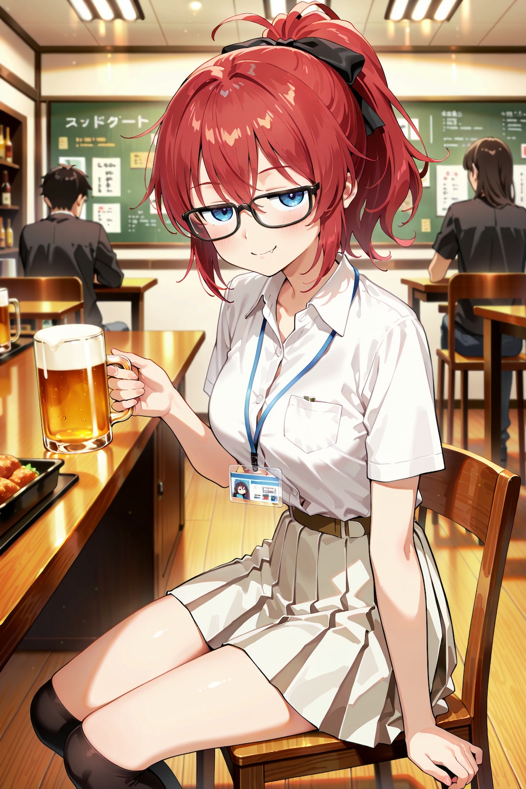 車検後に居酒屋で呑むジト目先生 Y928