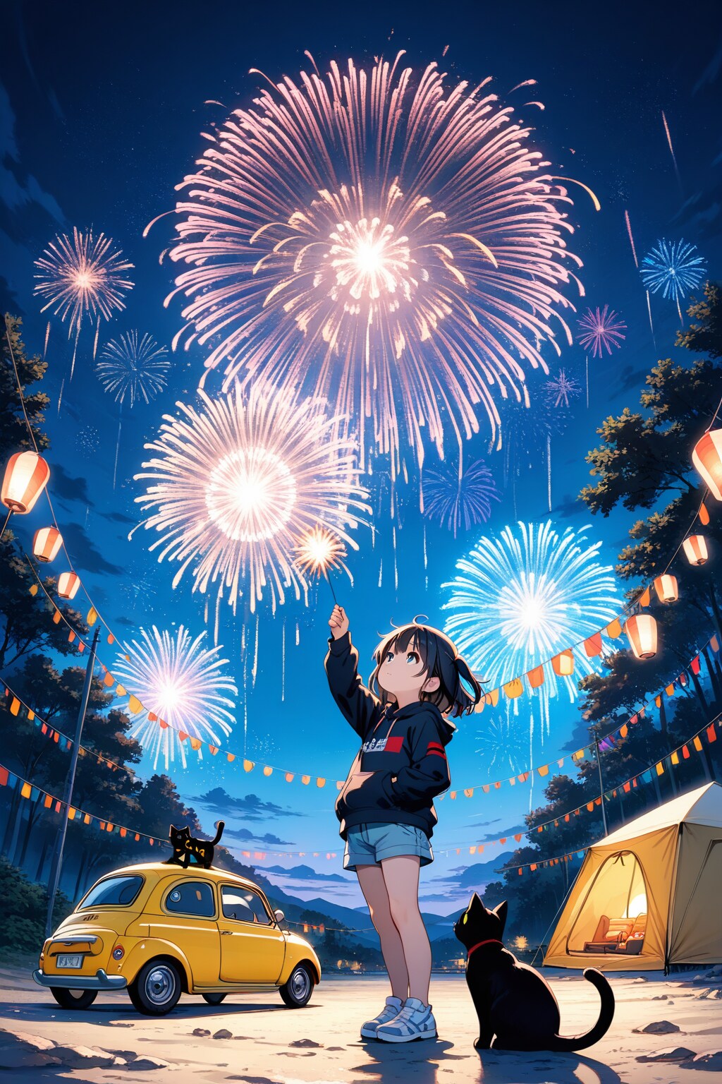 花火の夜に猫と見上げる夏の思い出