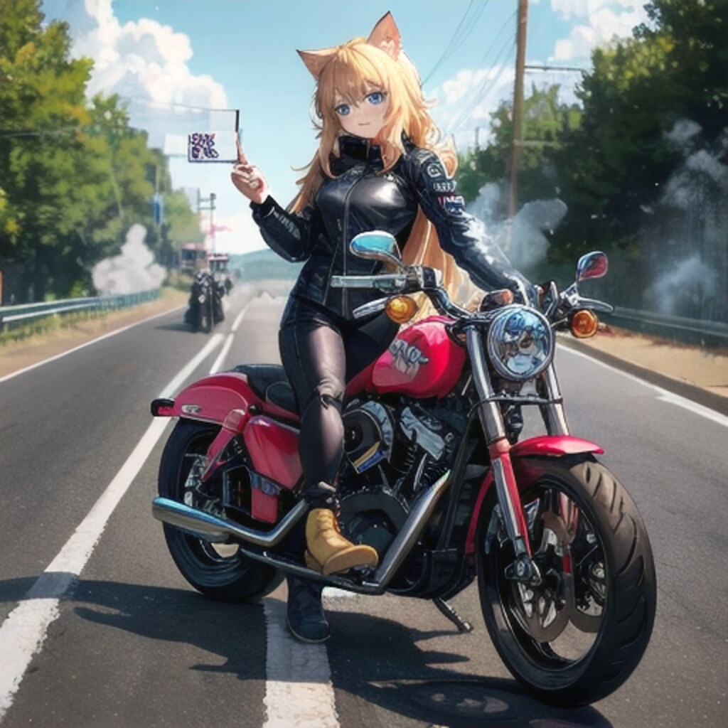 ハーレーに乗った猫耳女子
