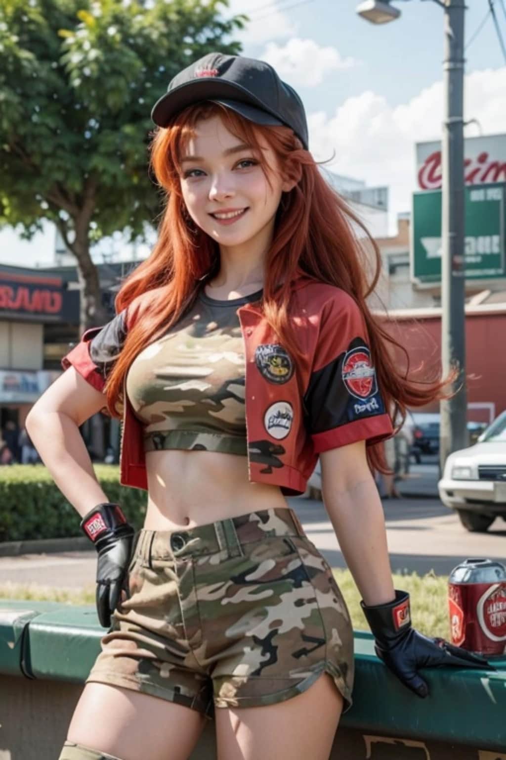 迷彩服の赤髪の人