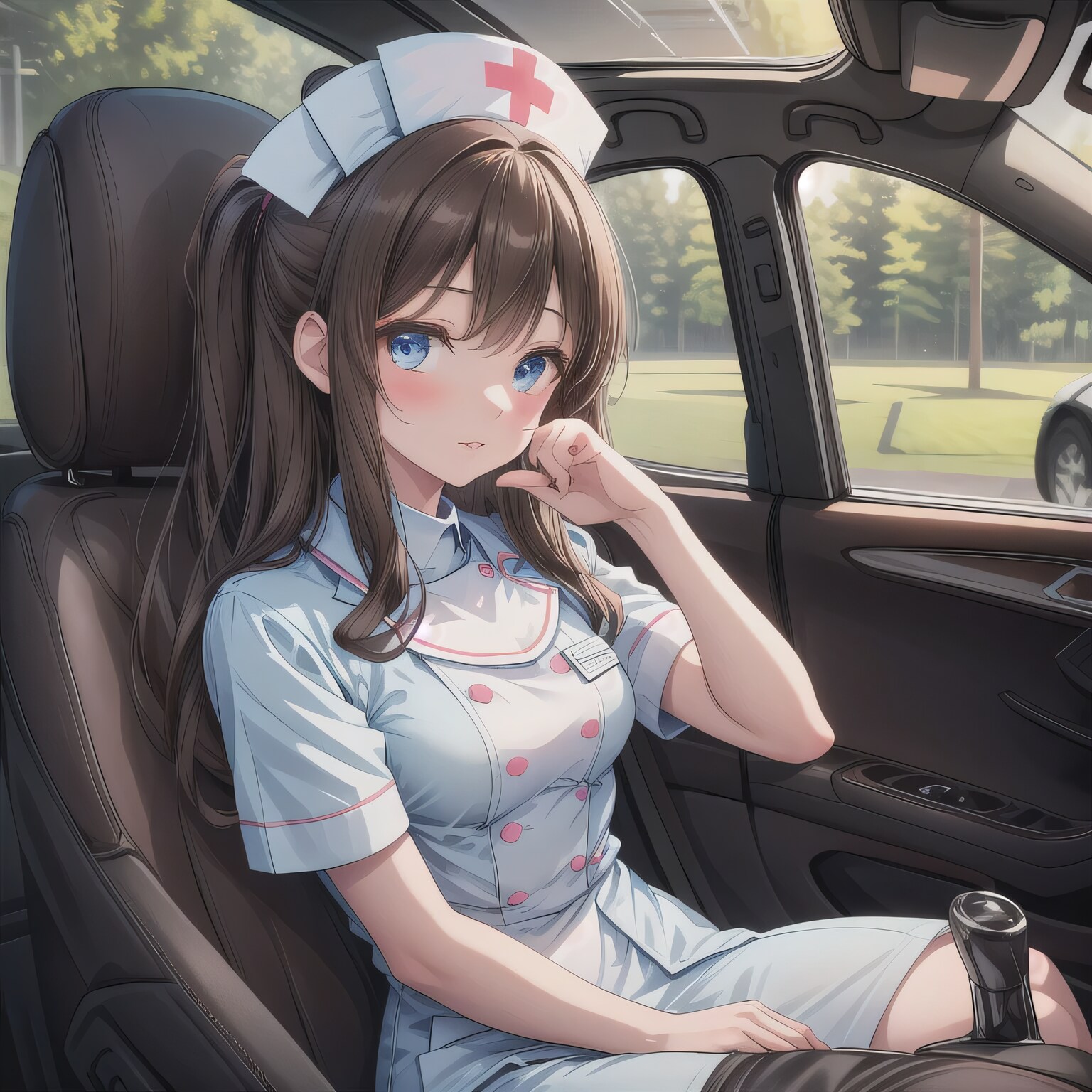 黒髪ロングで車内の少女１２ | の人気AIイラスト・グラビア