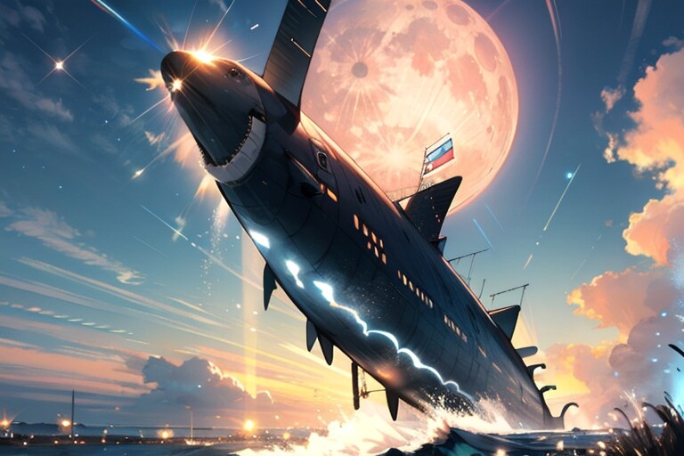 謎の潜水艦と月夜 | の人気AIイラスト・グラビア
