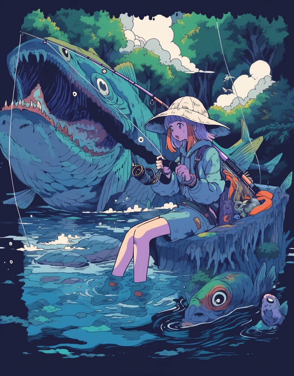 😴🐟夢の中で涼しく釣りをする少女4🐟😴✨🌈