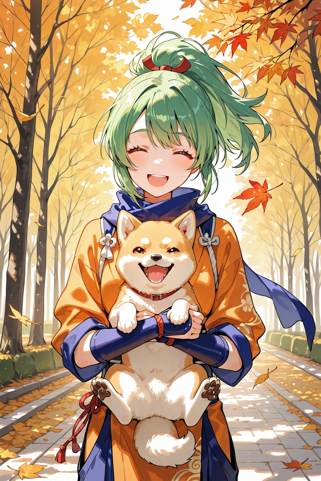 柴犬と緑髪ちゃん