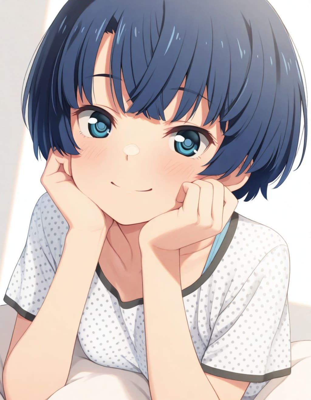 頬杖をついて見つめる柑菜ちゃん