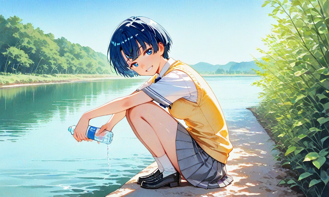 水辺にて涼を求める柑菜ちゃん