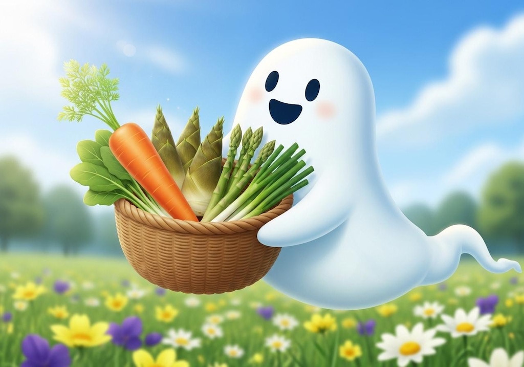 春野菜を届けるお化けさん