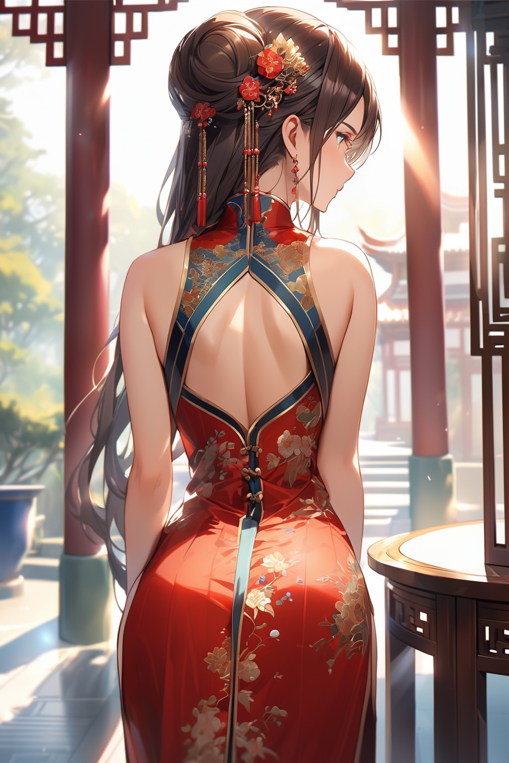 チャイナドレス姿の美女