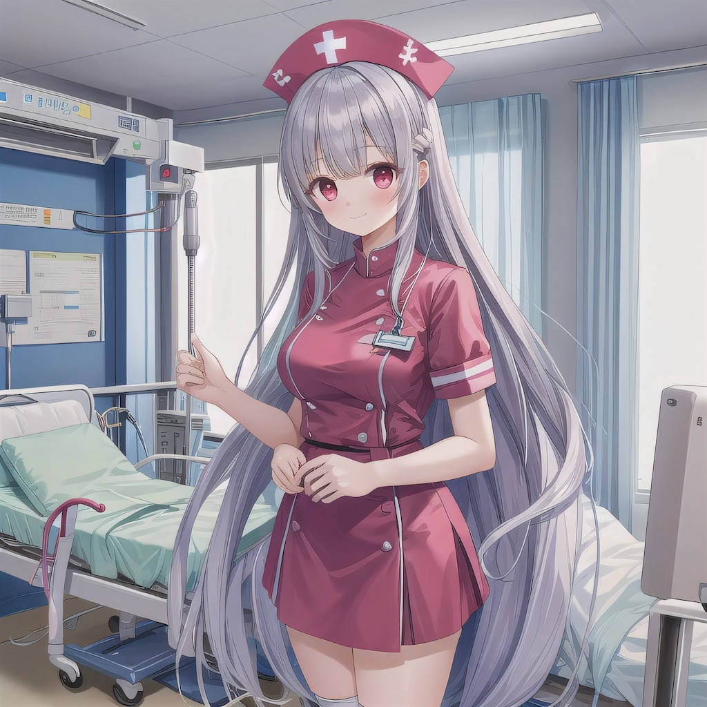 灰髪ロングで看護服の少女