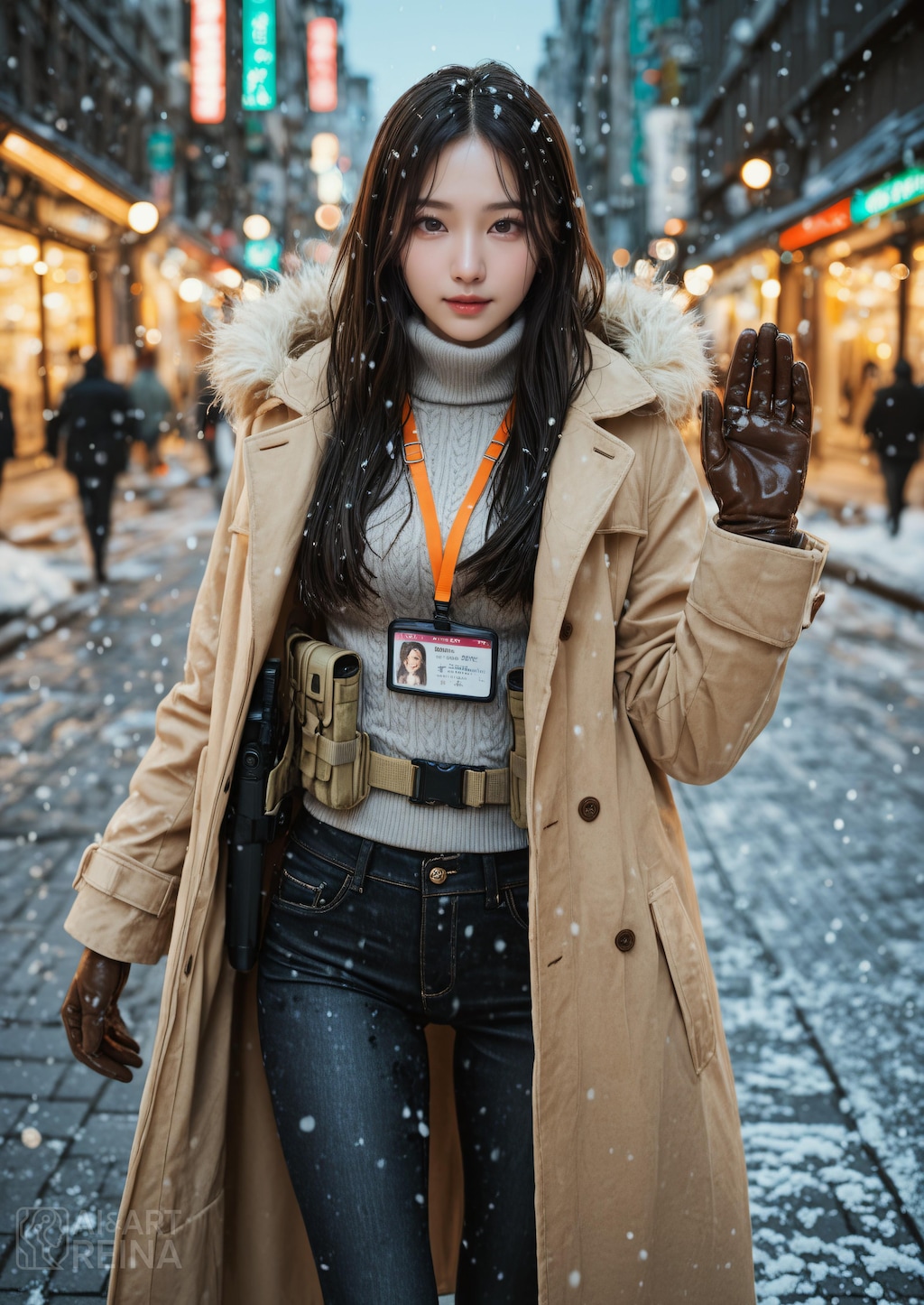 しずか 町 雪 コート 歩き