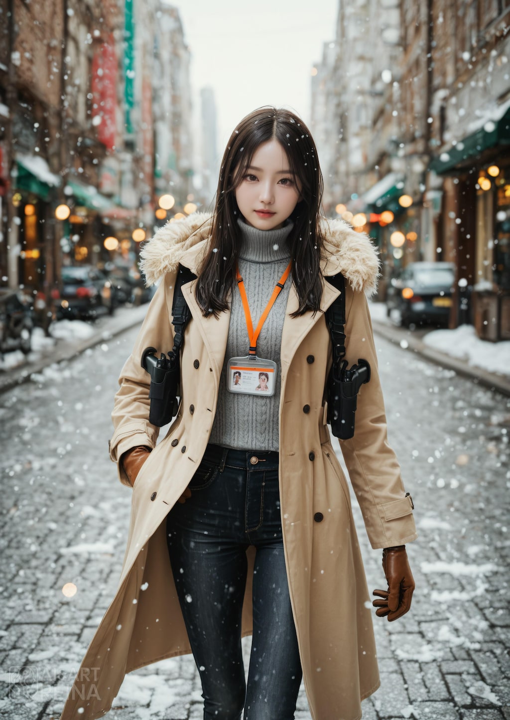 しずか 町 雪 コート 歩き