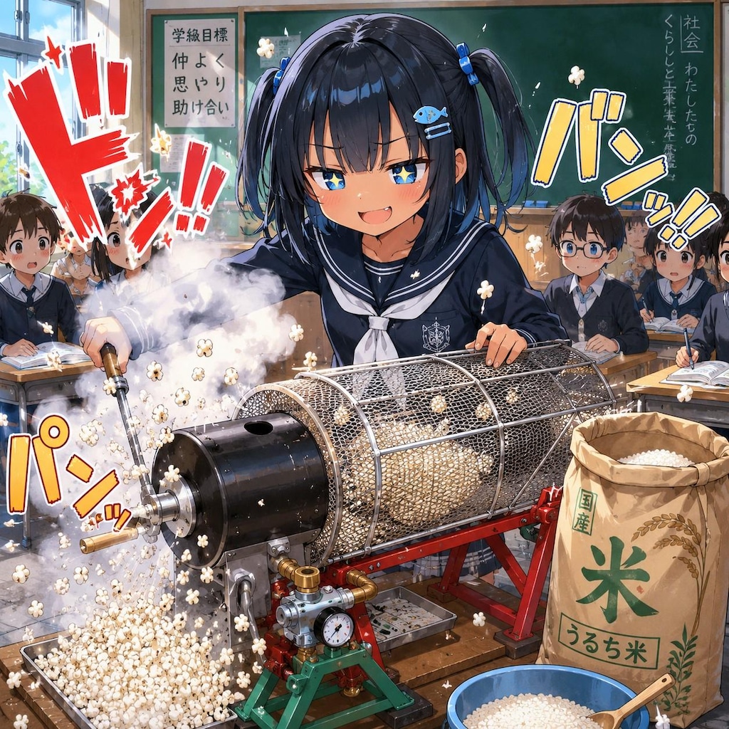 ポン菓子を作るこなつちゃん