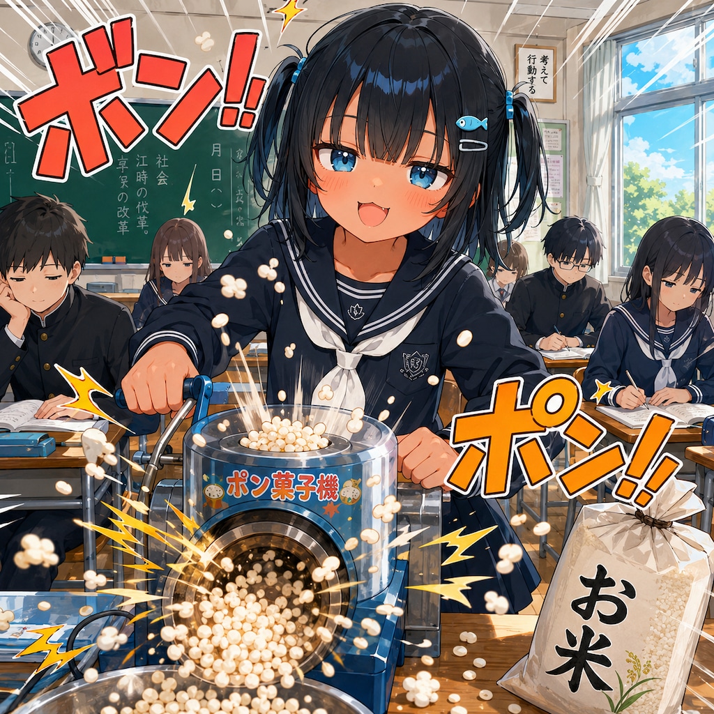 ポン菓子を作るこなつちゃん