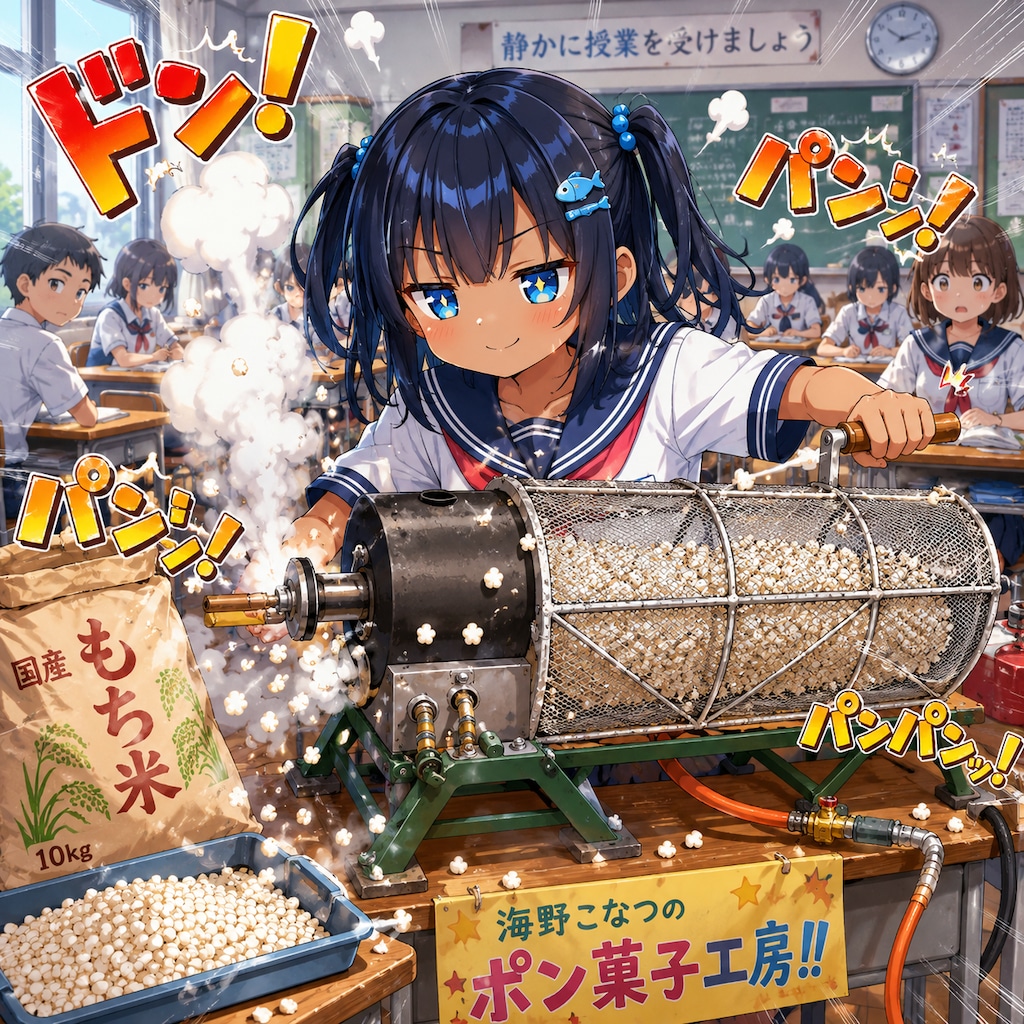 ポン菓子を作るこなつちゃん