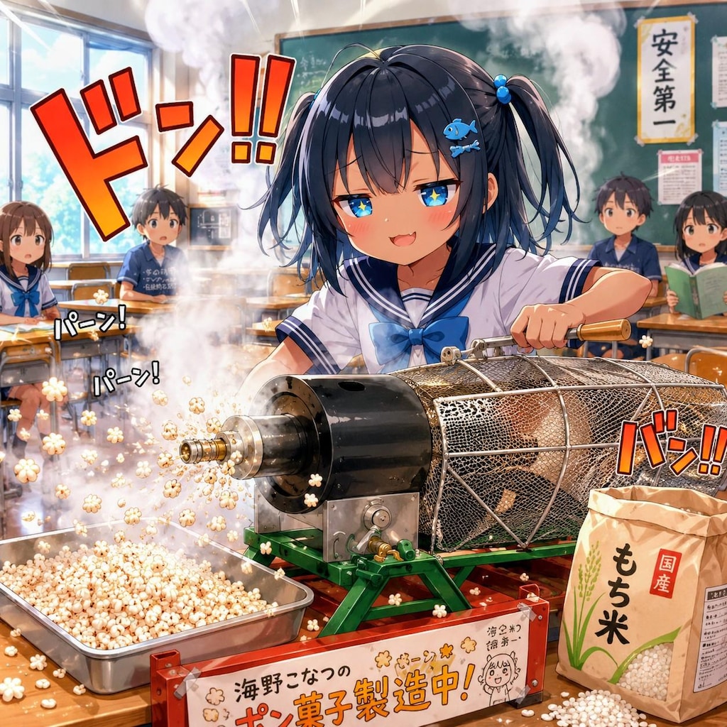 ポン菓子を作るこなつちゃん