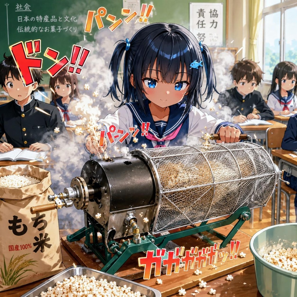 ポン菓子を作るこなつちゃん